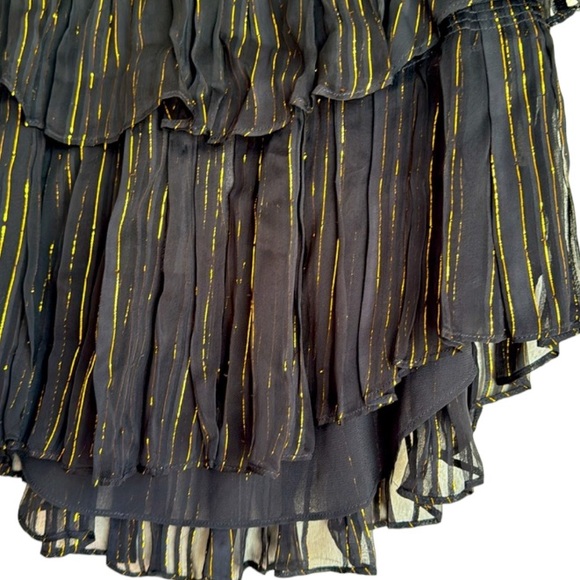🔥🔥NWT LOVESHACKFANCY MINI SKIRT. Sz XS. BLACK AND METALLIC GOLD WITH RUFFLES - Picture 4 of 9